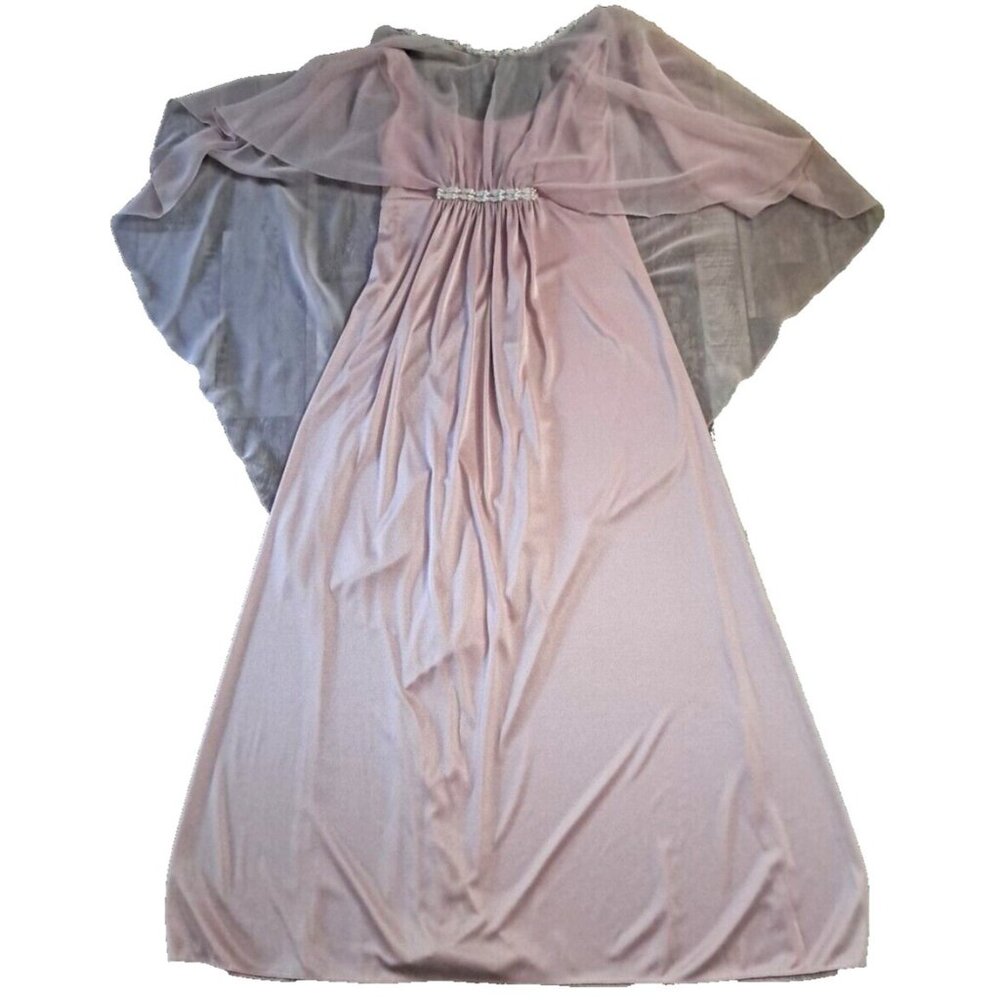 Vintage Emma Domb Dress Womens Pink Nylon Hollywood Regency Faux Pearls Stones S